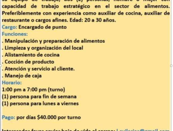 Encargado de punto Churreria en Bogotá, D.C. (Municipio)