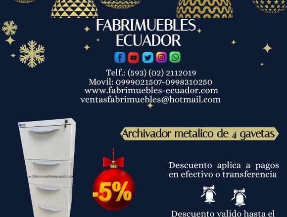ARCHIVADOR METALICO DE 4 GAVETAS en Pedro Moncayo (Cantón)