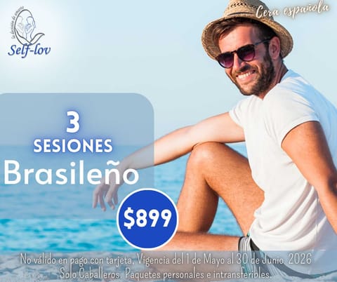 3 sesiones de brasileño para caballero por $899.
