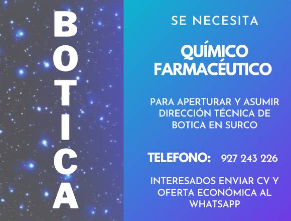Se requiere Director técnico en Santiago de Surco (Lima 33) (Distrito)