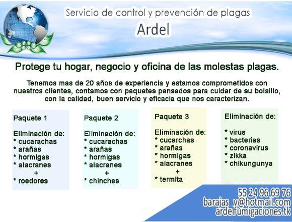 Servicios de fumigación Ardel en Venustiano Carranza (Municipio)