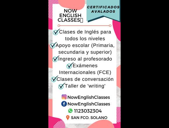 Clases de Inglés en San Fco. Solano (ZONA SUR) en Lago Buenos Aires (Localidad)