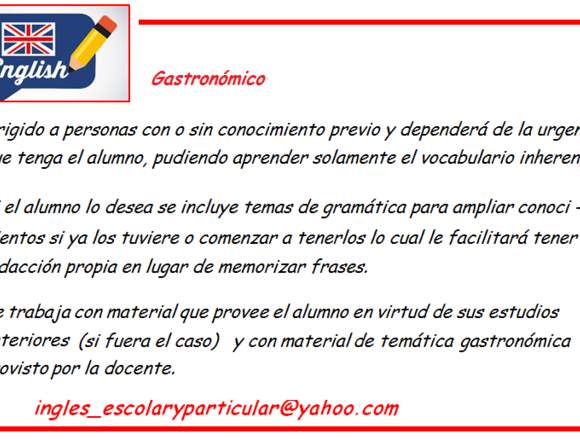 Clases de Inglés a domicilio en Lago Buenos Aires (Localidad)