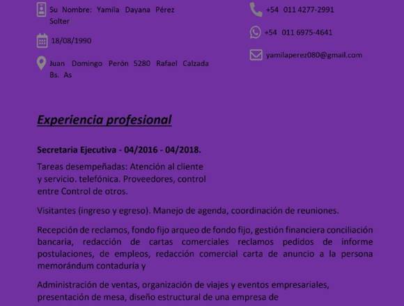 Secretaria administrativa en Lomas de Zamora (Localidad)