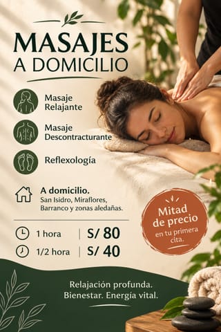 Masajes Relajantes y Descontracturantes en Lima en Miraflores (Lima 18) (Distrito)