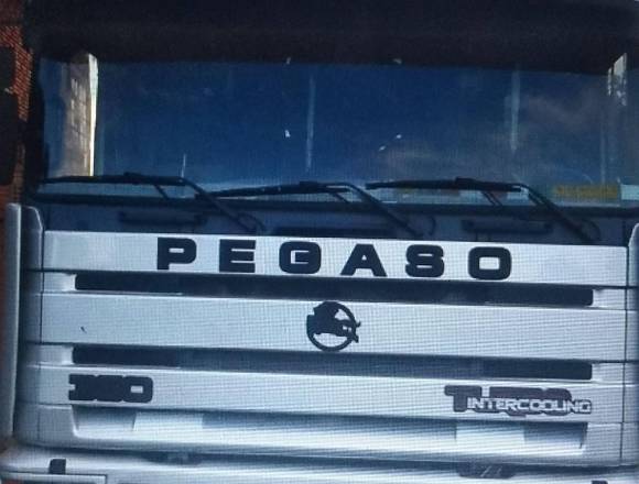 Camión Pégaso con grua en San Cosme y Damián (Distrito)