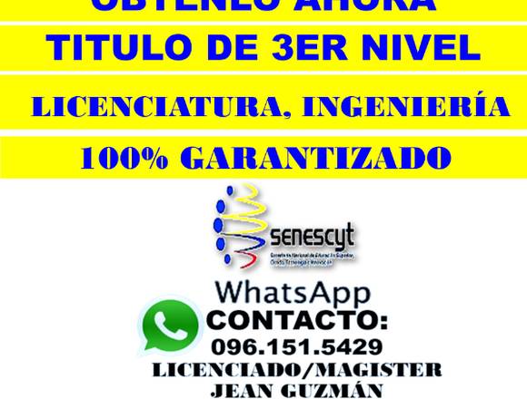 Obtenelo Títulos de 3ER nivel Licenciatura en Quito (Cantón)