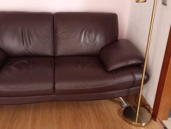 Sofa maron de cuero moderno 2 plazas