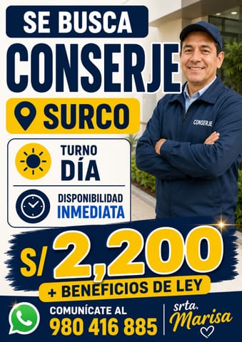 Conserje en Surco - Turno Día en Santiago de Surco (Lima 33) (Distrito)