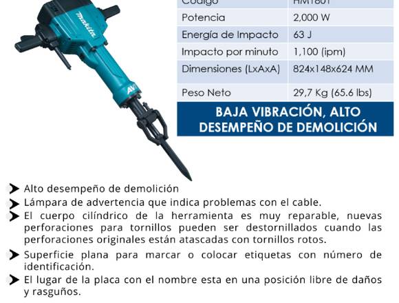 MARTILLO DEMOLEDOR MAKITA 30 KG SOLO EN DFAC en Venustiano Carranza (Municipio)