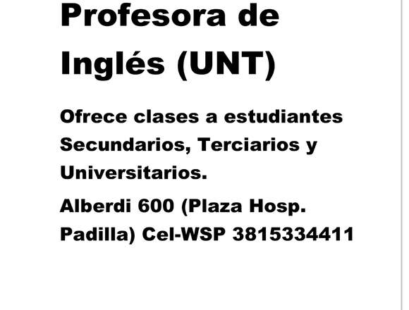 Profesora Ingles Universitaria ofrece clases en San Miguel de Tucumán (Localidad)