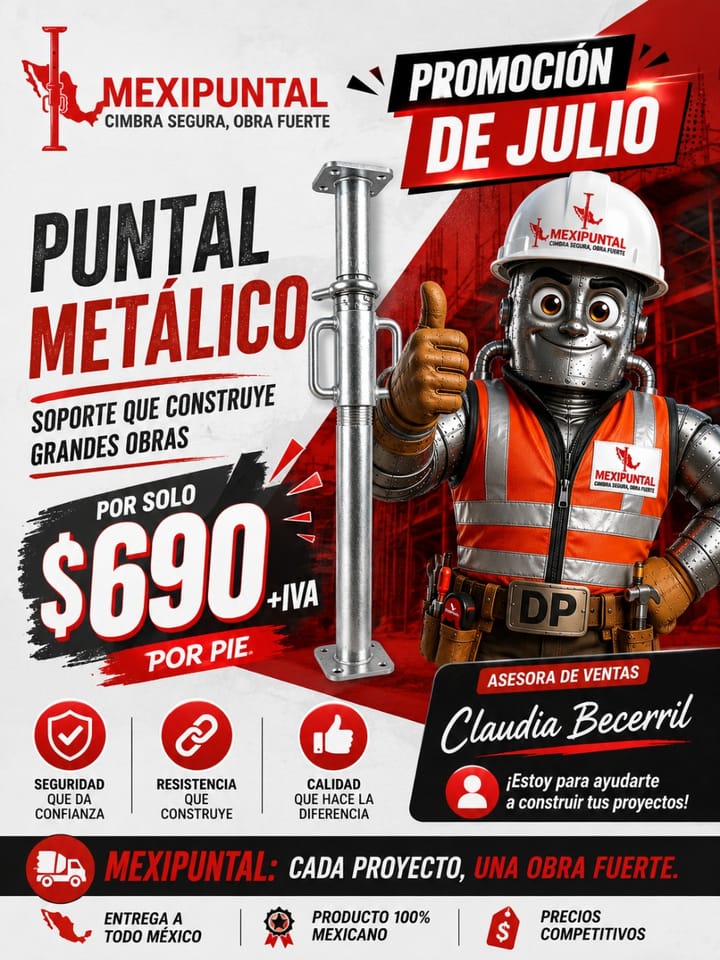 Puntal Metálico MEXIPUNTAL $690 + IVA Promoción Julio 2026 en Iztapalapa (Municipio)