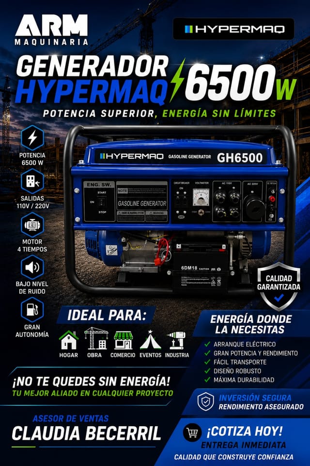 Generador Hypermaq 6500 W para obra y construcción