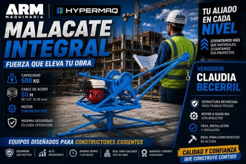 Malacate Hypermaq 500kg Motor 5.5HP - Eficiencia en Obra en Monterrey (Municipio)