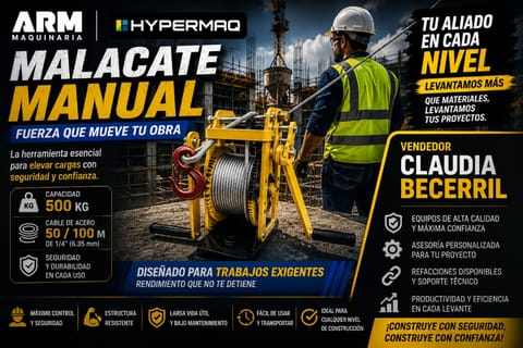 Malacate Manual Hypermaq 500kg - Control Total en Obra en Monterrey (Municipio)
