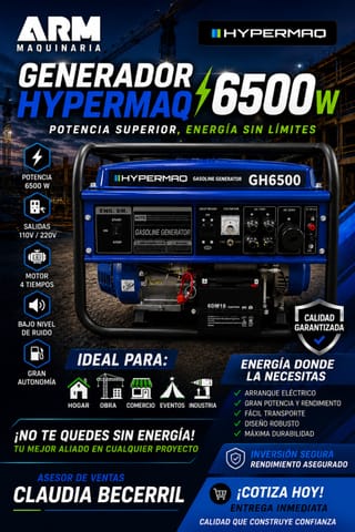 Generador Hypermaq 6500 W para obra y construcción