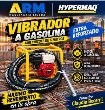 Vibrador Hypermaq a gasolina con chicote de 6 m