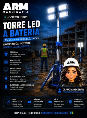 ¡Ilumina tu obra sin ruido ni contaminación con esta torre!