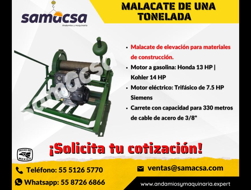 Malacate Profesional 1 TON – Elevación Segura en Tizayuca (Municipio)
