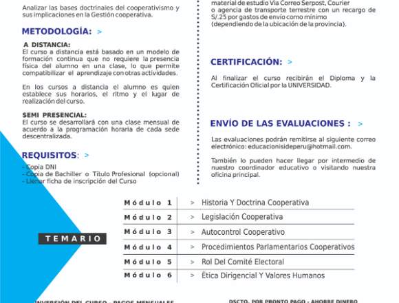 CURSO DE ADMINISTRACIÓN DE COOPERATIVAS en Jesús María (Lima 11) (Distrito)