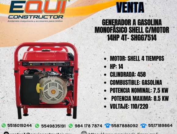 Venta Generador a Gasolina Monofásico Shell 14HP en Ecatepec de Morelos (Municipio)