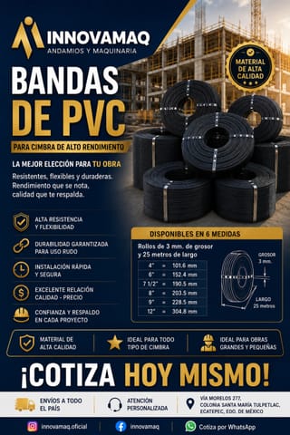 Bandas de PVC en Medidas 4”, 6”, 8”, 9” y 12”