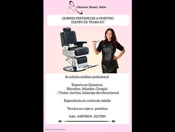 SE SOLICITA ESTILISTA TECNICA EN CEJAS Y PESTAÑ en Panamá (Distrito)