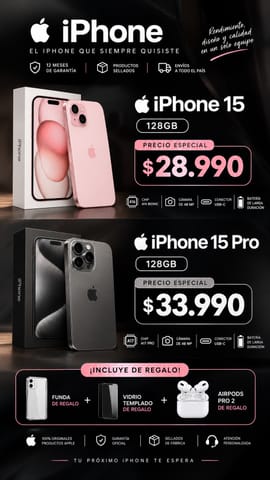 iPhone 15 128GB y iPhone 15 Pro 128GB sellados en caja en Montevideo (Localidad)