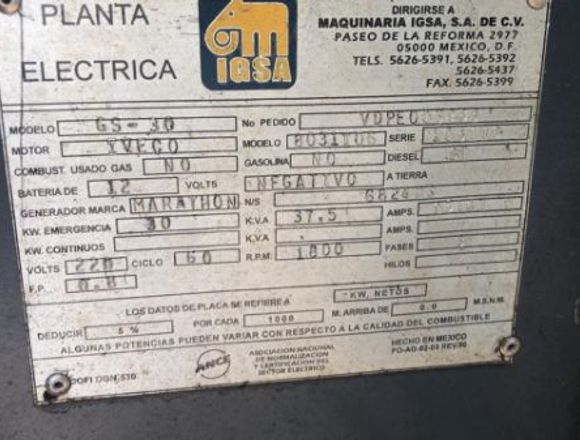 PLANTA DE LUZ IGSA 30 KW DIESEL en Ecatepec de Morelos (Municipio)