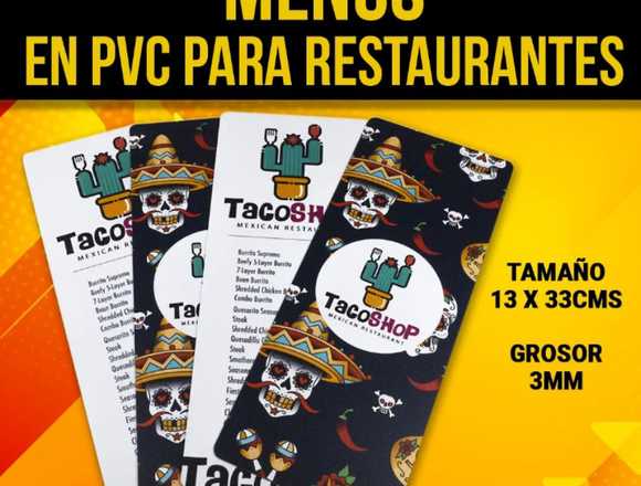 MENÚS PERSONALIZADOS EN PVC PARA RESTAURANT en Chacao (Municipio)