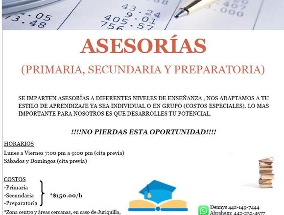 Asesorías educativas desde Primaria a Preparatoria en Arteaga (Municipio)