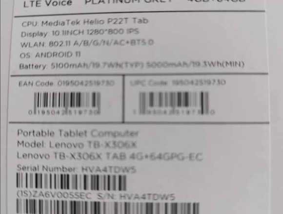 TABLET LENOVO 10.1" HD LTE Mod.TB - X306X $ 7000 en Montevideo (Localidad)