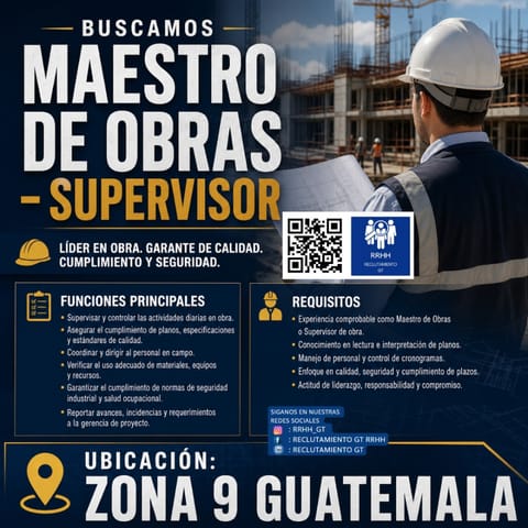 MAESTRO DE OBRAS ENCARGADO DE PROYECTOS DE CONSTRUCCION Z9GUATE en Ciudad de Guatemala (Municipio)