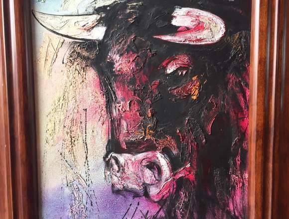 Pintura óleo de la cabeza de un toro
