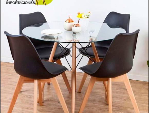 juego de comedor mesa de vidrio y sillas