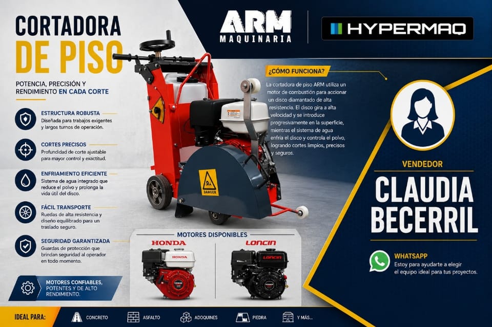 Cortadora de piso ergonómica para jornadas largas de construcción