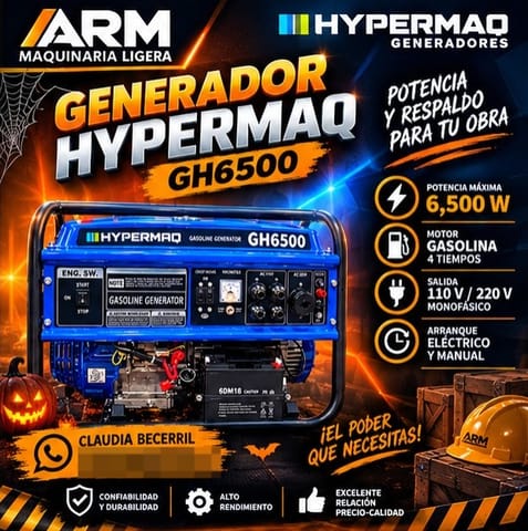 Generador eléctrico Hypermaq 6500 W en Los Cabos (Municipio)