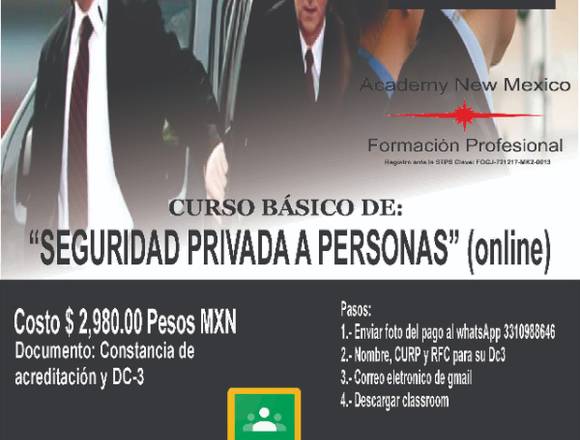 CURSO DE ESCOLTA (DC-3 STPS) "EN ONLINE" en Guadalajara (Municipio)