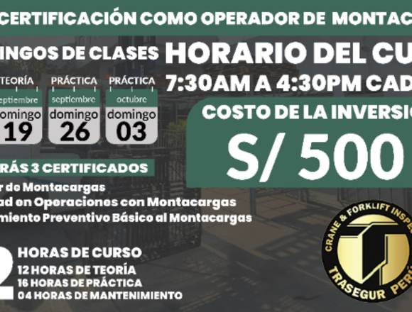 Capacitación en montacargas los domingos en Lima (Lima 1) (Distrito)