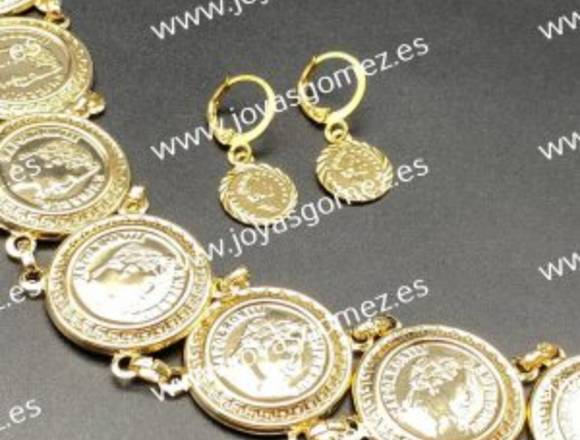 Pulsera y pendientes chapado en o ro 18 k