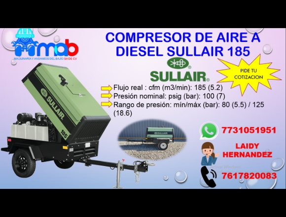 COMPRESOR DE AIRE A DIESEL SULLAIR 185