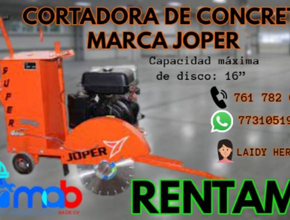 RENTA DE CORTADORA DE CONCRETO MARCA JOPER en Huichapan (Municipio)