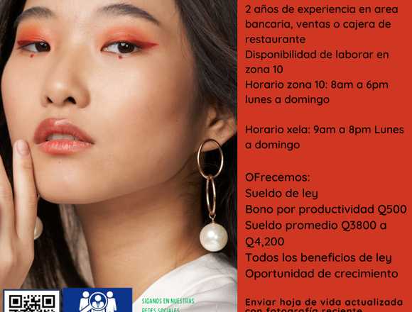 TELEMARKETING VENDEDORA CAJERA ZONA10GUATE en Mixco (Municipio)