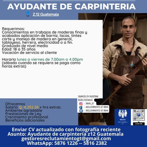 ayudante de carpinteria carpintero tablayeso herreria zona 12 Guatemal en Mixco (Municipio)