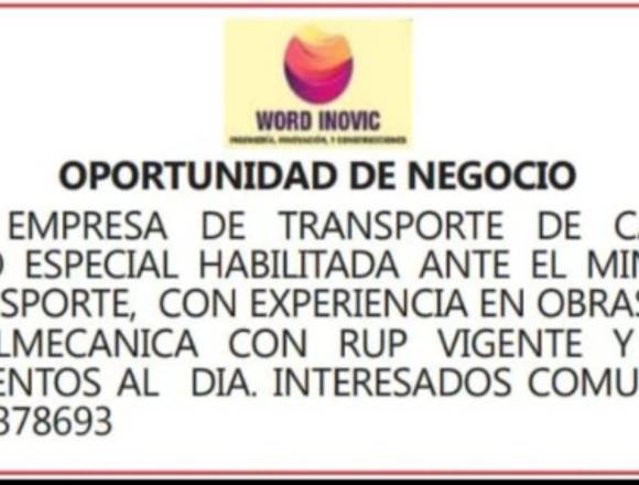 Vendo empresa de transporte de carga en San Alberto (Municipio)