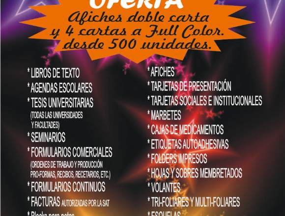 Impresión de Afiches Doble Carta a Full Color en Ciudad de Guatemala (Municipio)