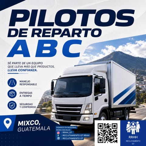 PILOTO REPARTIDOR MIXCO AUXILIAR DE CAMION REPARTO en Zuníl (Municipio)
