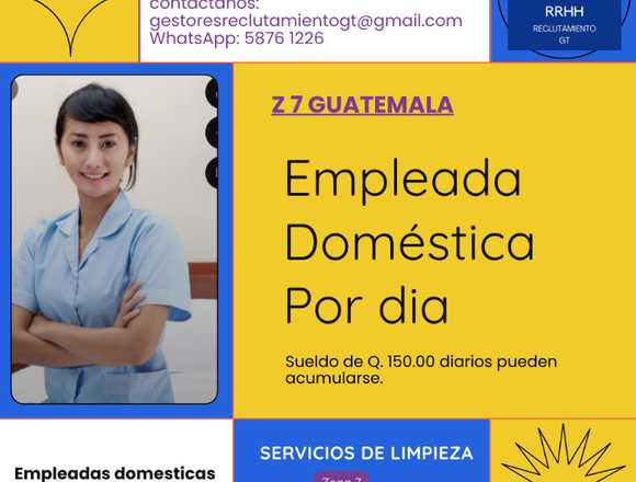 Empleada Domestica Zona 7 Conserje Limpieza en Ciudad de Guatemala (Municipio)