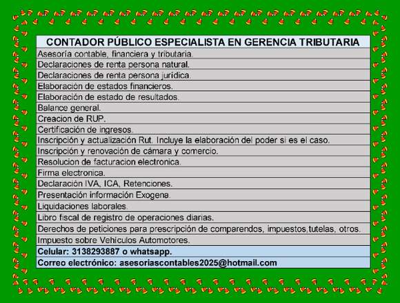 CONTADOR PÚBLICO. 3138293887 O WHATSAPP en Bogotá, D.C. (Municipio)