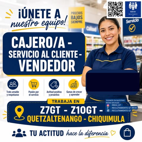CAJERO SERVICIO AL CIENTE VENDEDOR TEAM LIDER en Ciudad de Guatemala (Municipio)
